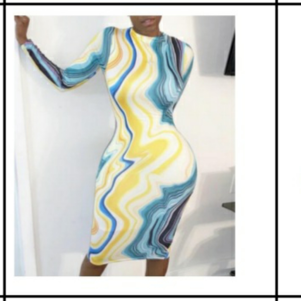 Multicolored long sleeve dress